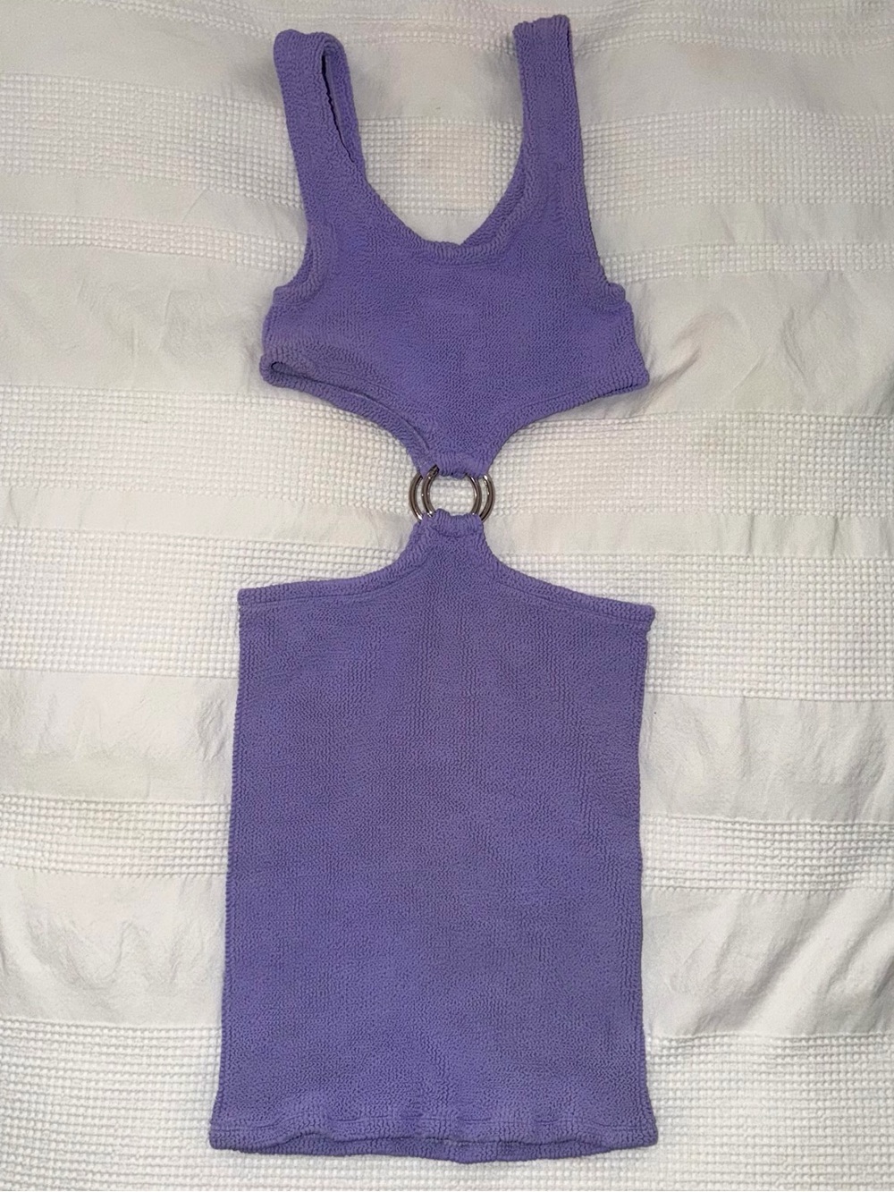 New Hunza G Dress Pretty Woman Lilac Purple Mini Loop Silver Crinkle One Size - Picture 2 of 7